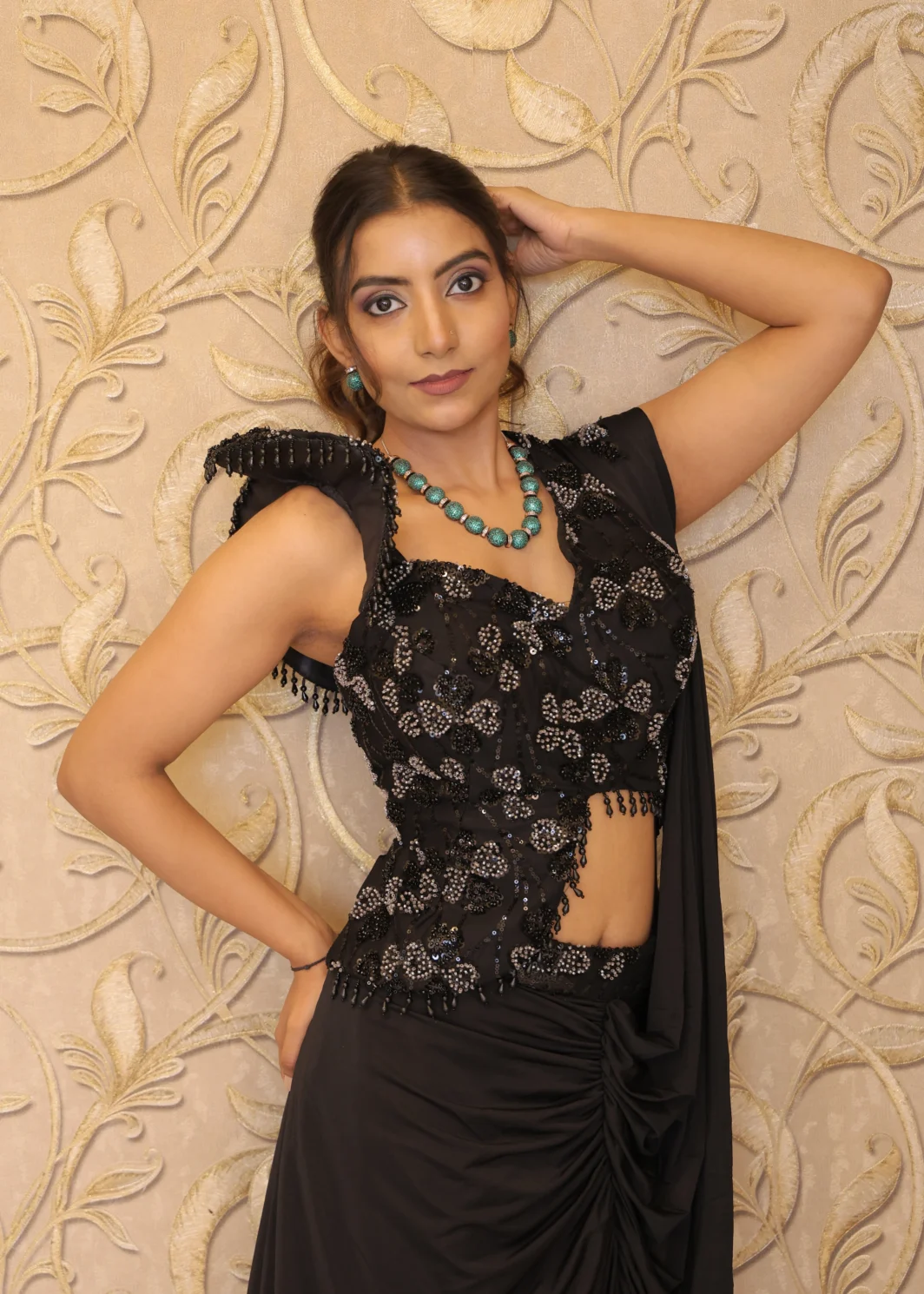 Elegant Luxe Black Sequins Draped Saree